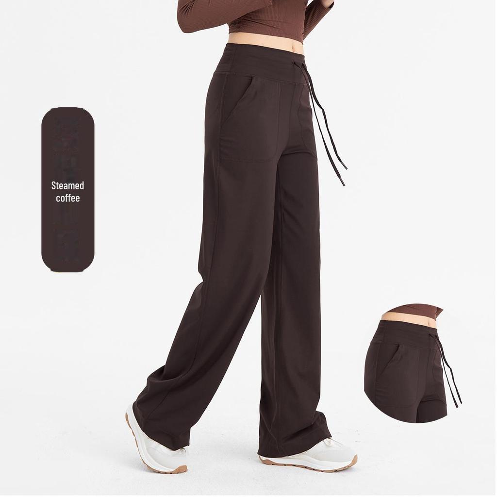 Женские широкие брюки для йоги телесного цвета с высокой талией и шнурком — дышащие, свободный крой для фитнеса