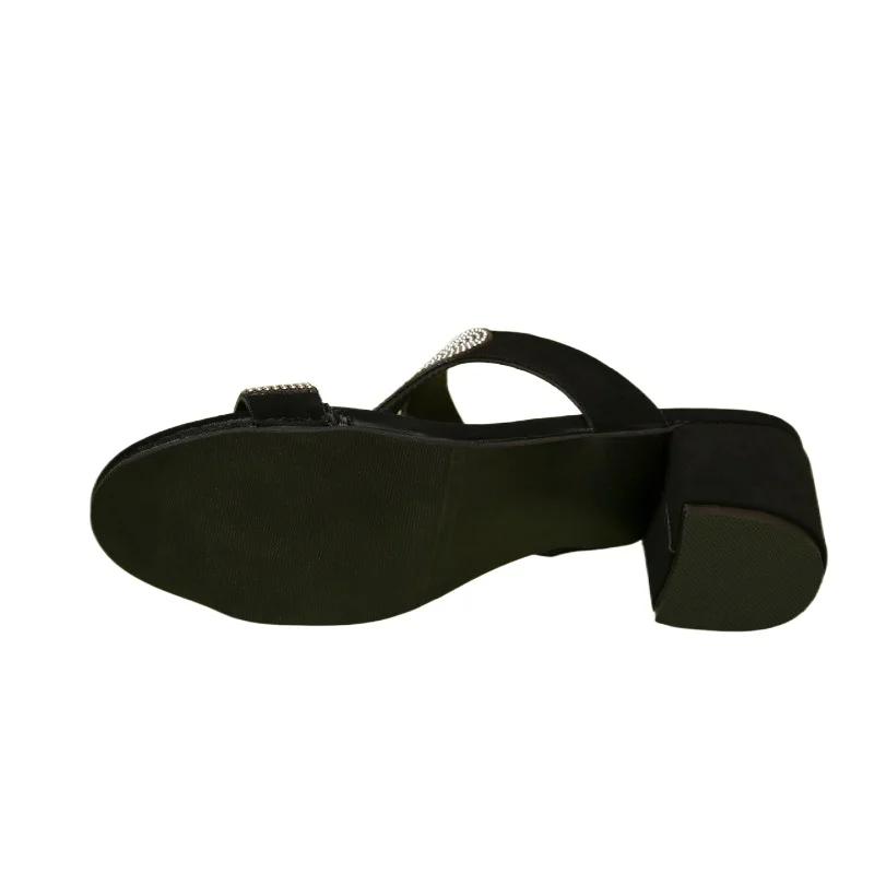 Модная женская обувь 2024 года, модные женские тапочки с открытым носком, летние, с пайетками, однотонные, повседневные, на толстом каблуке, тапочки Zapatillas Mujer