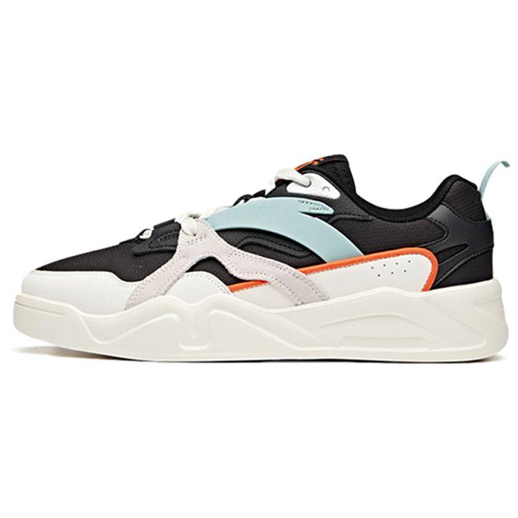 Anta Synthetic Leather Casual Shock Absorbing Non-Slip Wear-Resistant Low-Top Skate Shoes Men Sneakers Black White Teal 112038046-2
