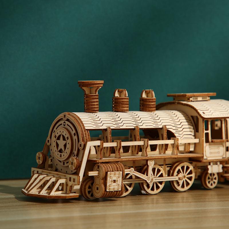 Cross-border New 3D Three-dimensional Puzzle Luxury Train Wooden Toys Educational Assembled Toys DIY Creative Ornaments