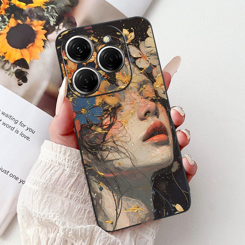 Для Tecno Spark 20 Pro KJ6 Задняя крышка Для Tecno Spark 20 Pro Чехол Черный Силикон Модный Роскошный Милый Мультяшный Ударопрочный Бампер