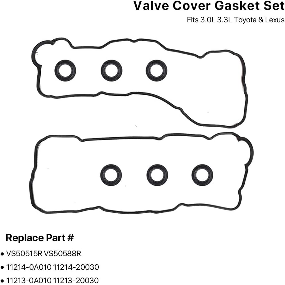 Valve Cover Gasket Set - Compatible With 3.0L 3.3L Toyota Camry, Avalon, Sienna, Highlander, Solara, Lexus ES300, ES330, RX300, RX330, RX400H -
