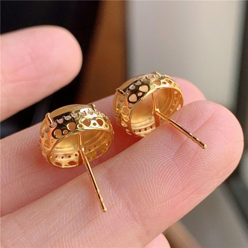 Креативные серьги из натурального халцедона желтого цвета для женщин, изысканные, новинка, легкая роскошь, глянцевые овальные серьги-гвоздики, банкетные украшения