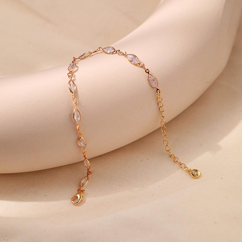 Fashion 18k Gold Plated Rhombus Glass Summer Fresh Chain Bracelet For Women