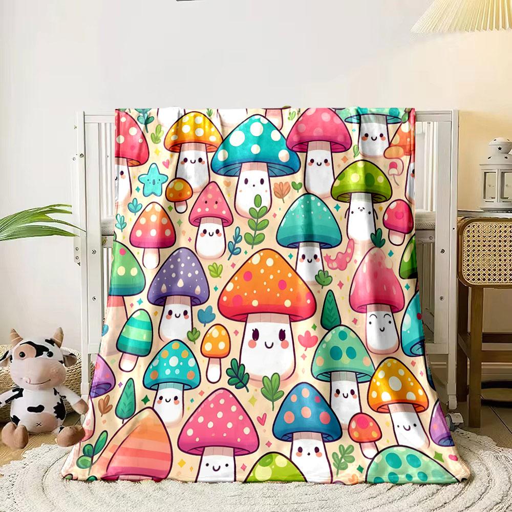 Cute Cartoon Mushrooms Delight print blanket soft and cozy perfect for the living room bed sofa or a nap,gift