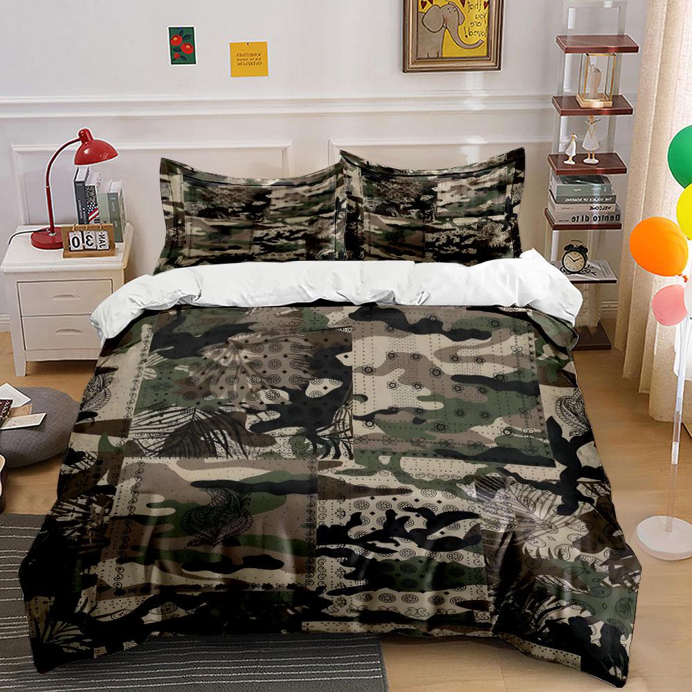 Camouflage Pattern with Details Bedding Duvet Cover Set (1*Duvet Cover 2*Pillowcases, without duvet insert)