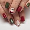 24pcs Press On Nails Red and Green Contrast Color Santa Claus Pattern Gentle Temperament Sweet Early Autumn New Wearable Nails Christmas Nails