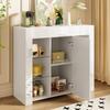 Modern White Buffet with High-Gloss Front - Storage Solution with Glass Shelves and Cabinet Door for Living Room, Dining Room or Kitchen - 95x35x83 cm