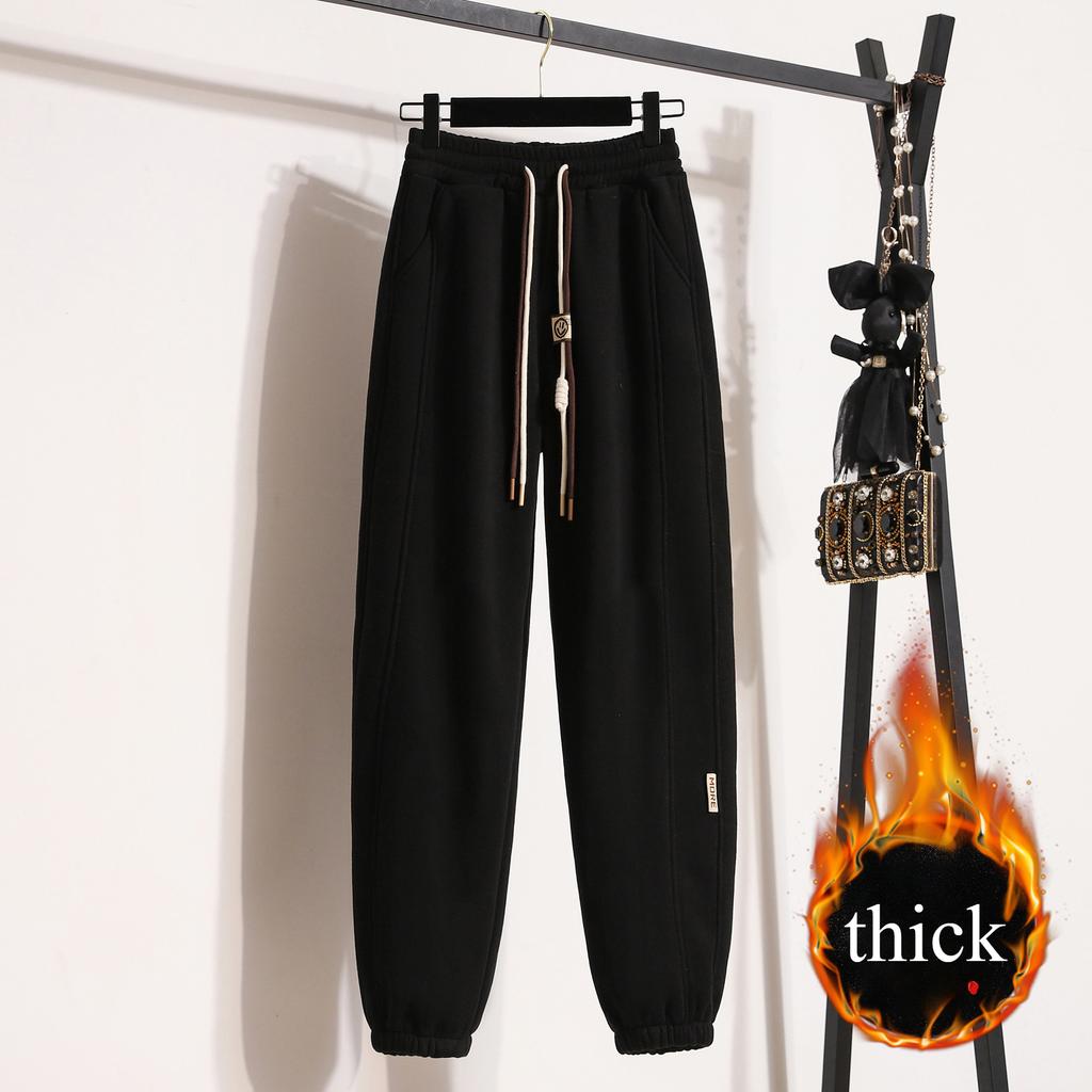 Winter Long Pants Thick Sweatpants Women Solid Harem Elastic Waist Casual Loose Pants