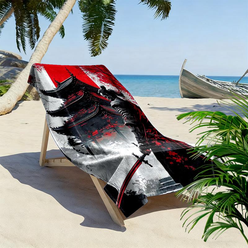 Japanese Samurai Print Beach Towel, Large Soft Quick Dry Towel for Beach Camping Swimming