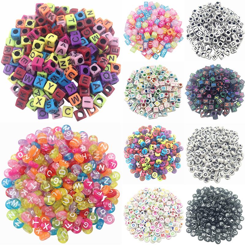 Mixed Letter Acrylic Beads Round Flat Alphabet Digital Cube Loose Spacer Beads For Jewelry Making Handmade Diy Bracelet Necklace