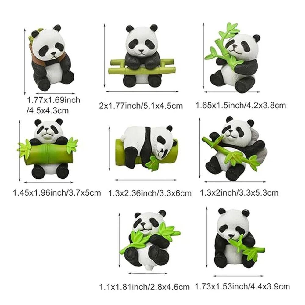8pcs Cartoon Miniature Panda Figurines Resin Animal Statues Micro Landscapes Panda Ornament  Desktop