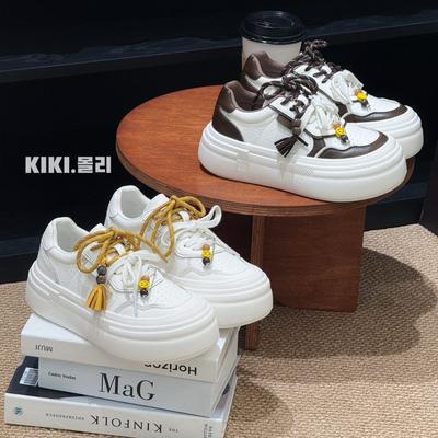 Platform Muffin Board Shoes Women's Ins Tide 2025 Early Autumn New Retro Color Matching Heightening Leather Casual Sports Shoes Women