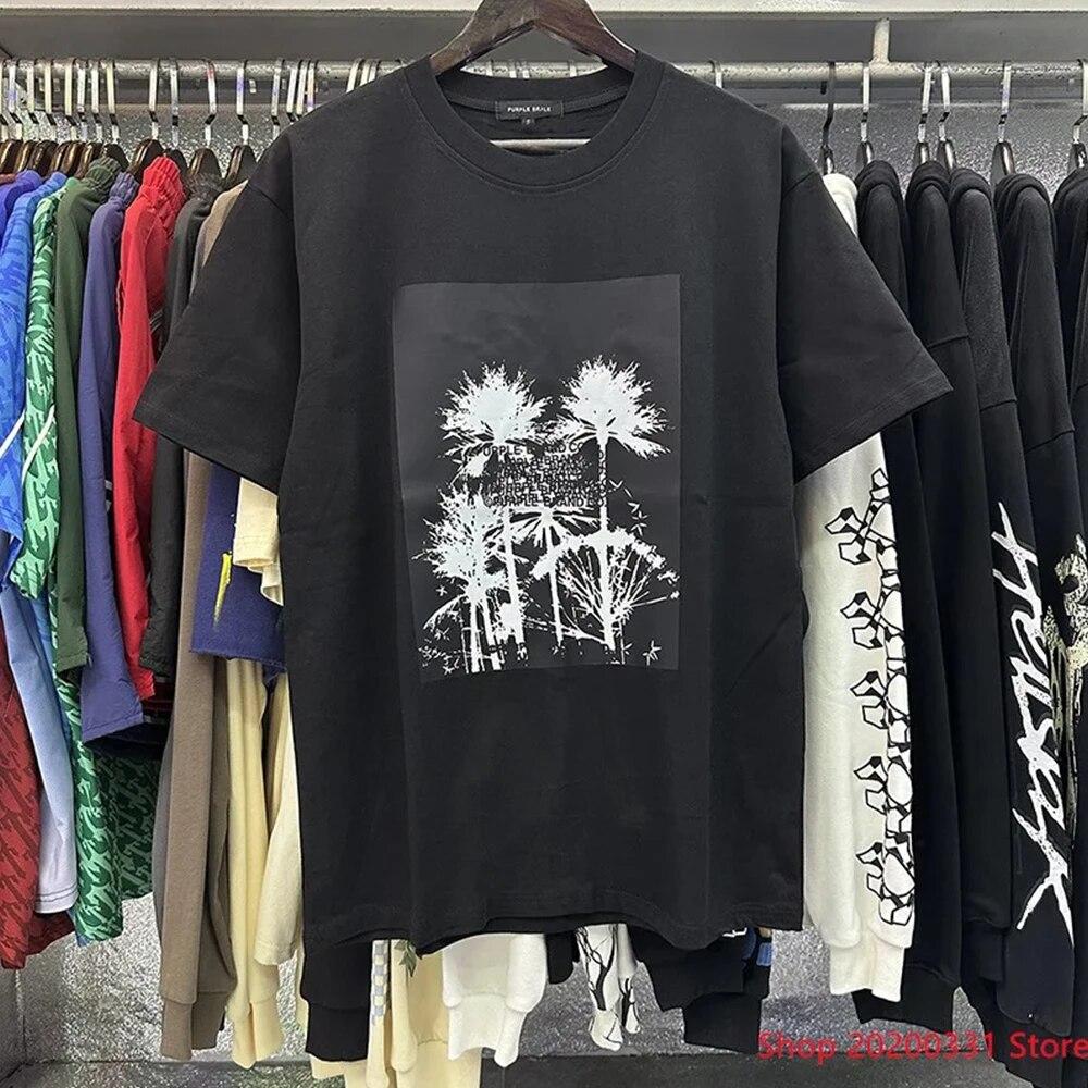 Хлопковая футболка для унисекса, люксовый бренд, с коротким рукавом, новые фиолетовые топы с принтом, модная трендовая футболка с круглым вырезом, одежда в стиле Харадзюку, уличная одежда