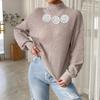 Women's Semi-high Neck Pullover Sweater, Three-dimensional Hand-hooked Flower Patchwork Fleece Base Layer for Autumn and Winter