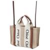 Chloe Woody Канва с принтом логотипа и кожаная сумка-тоут Женские сумки-тоут Цвет: Off-White CHC22-AS397I26-90U