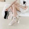 Ballet-style Bow Women's Socks, Summer Thin Mesh Breathable Mid-calf Socks, White Socks, Solid Color Boneless Socks