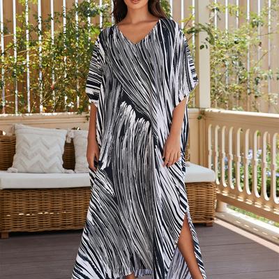 Женская мода, лето, весна, черно-белые повседневные платья с косой линией и рукавами 1/2, v-образным вырезом