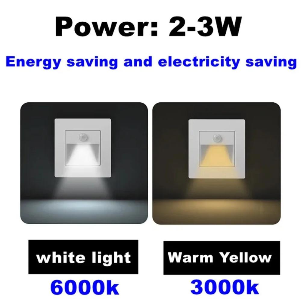 Инфракрасный датчик движения, лестничные светильники, внутренние и уличные лестничные ступени, настенный светильник, 3 Вт, встраиваемый светодиодный светильник для ступенек, украшение для лестницы, спальни