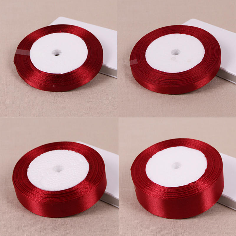 Лента атласная шелковая винно-красная 25 ярдов для свадебной вечеринки, украшения, упаковки подарков, рождественской одежды, шитья, ткани своими руками