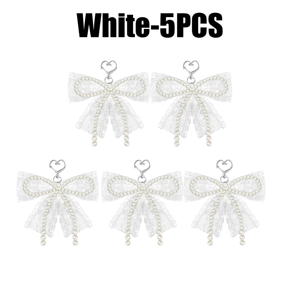 Imitation Pearls Lace Bowknot Keychain Sweet Beaded Pendant Keyring for Women Handbag and Backpack Key Chain Exquisite Ornament