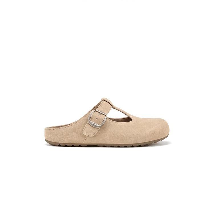 Cowhide Version~ Inner Height Increase Retro Buckle Strap Bag Head Mary Jane Slippers Women's Half Drag