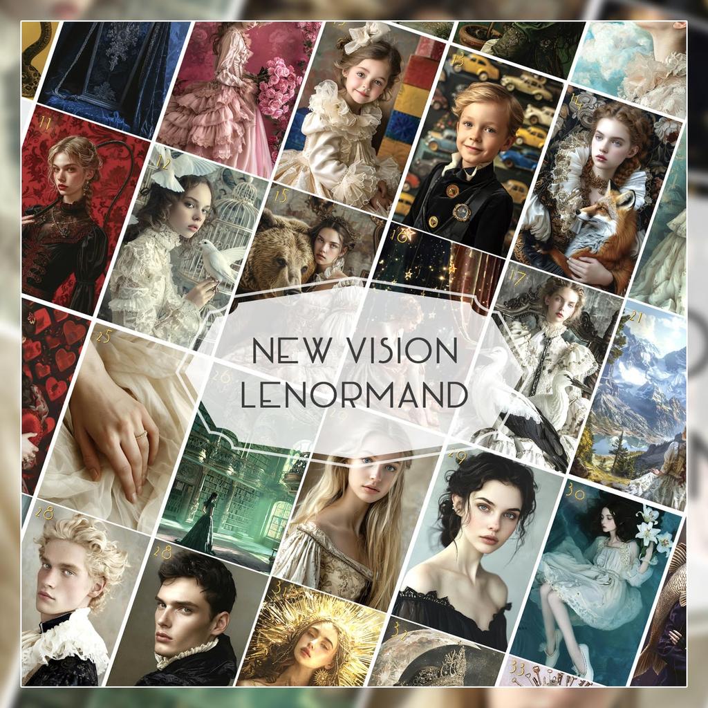 [Officially Imported, Limited Quantity] New Vision Lenormand | Lenormand Cards, 39-Piece Set [Includes Drawstring Pouch] | 62 X 100mm Black Cardstock
