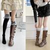 Однотонные высокие кружевные милые чулки в стиле Лолиты, толстые теплые черные белые длинные носки для женщин