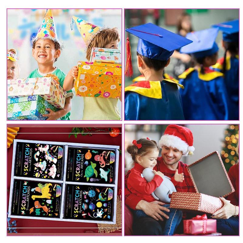 1Book Magic Rainbow Color Cartoon Scratching Paper 9PCS/Set DIY Scratch Graffiti Card Kit School Rewards Gift Party Souvenir ZYF