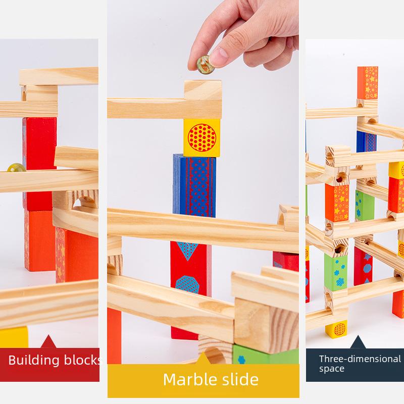 Wooden Educational Ball Track Slide & Stacking Blocks for Kids