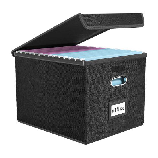 File Storage Box with Lid Hanging Office Document Organizer Metal Handle Legal Letter Size Foldable File Storage Bin