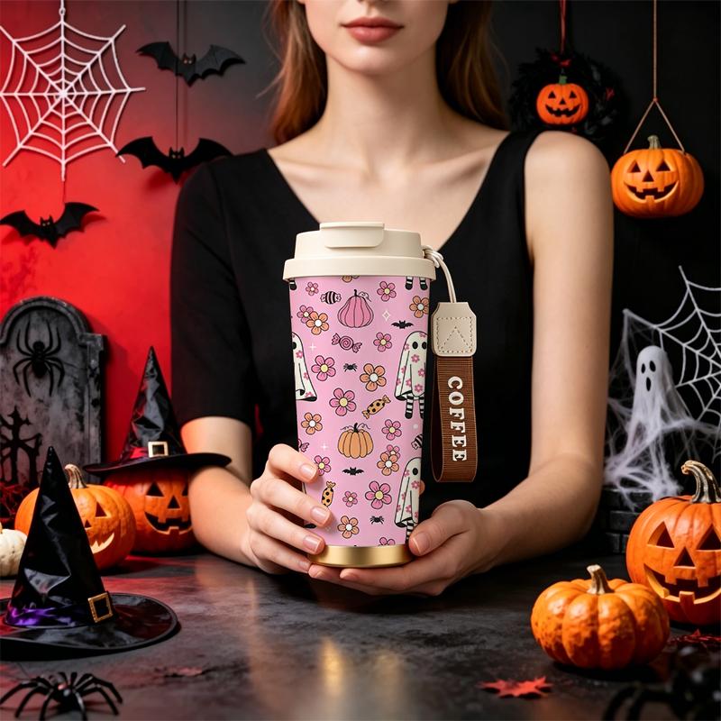 532ml Coffee Cup Halloween Ghost Pumpkin Flower MotifOutdoor Water Cup Holiday Creative Cup Halloween Limited Cup