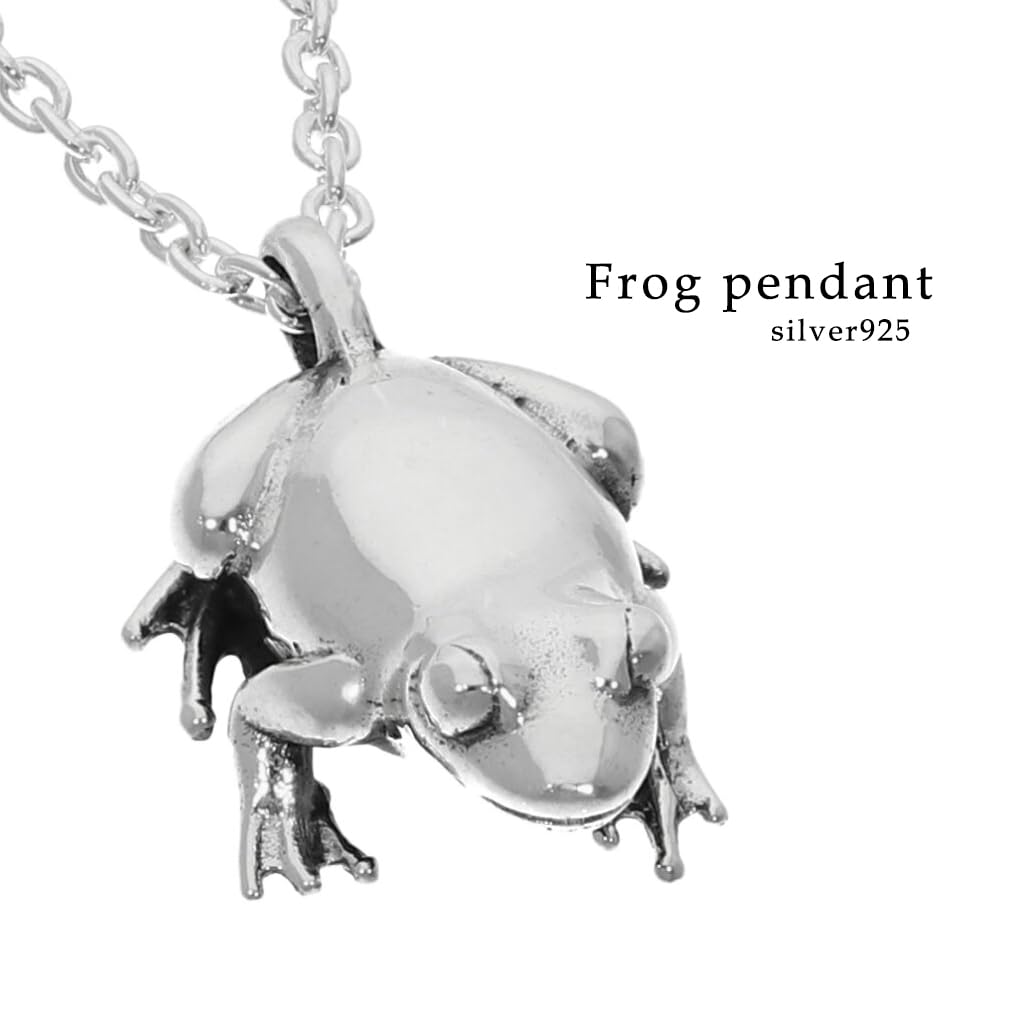 Gin No 3D Frog Green Frog Necklace with Chain Silver 925 Frog Miniature Lucky Charm Work Luck Exquisite Unique Pendant Motif [Shinjuku Kura] Men's