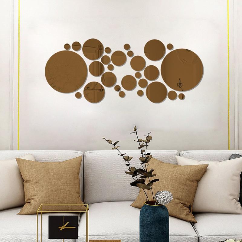 26Pcs 3D Round Mirror Acrylic Mirror Wall Sticker Diy Bedroom Bathroom And Tv Background Room Sticker Wall Decoration