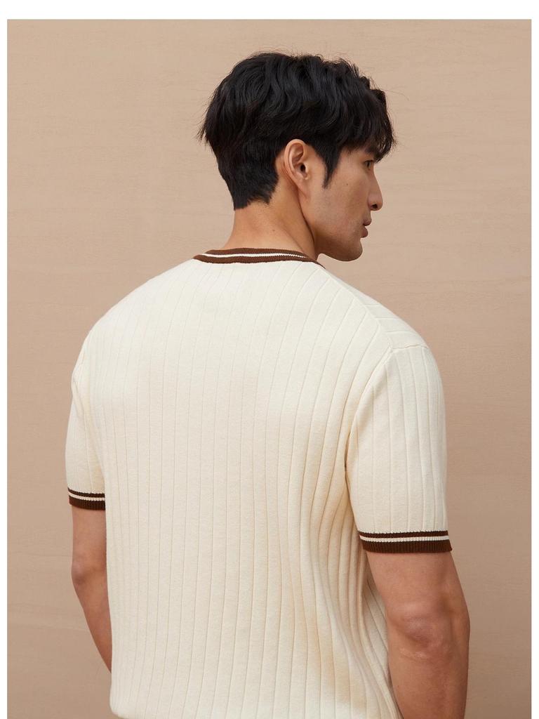 Мужская приталенная трикотажная футболка с коротким рукавом, цветными блоками и карманом - Летняя повседневная трендовая одежда