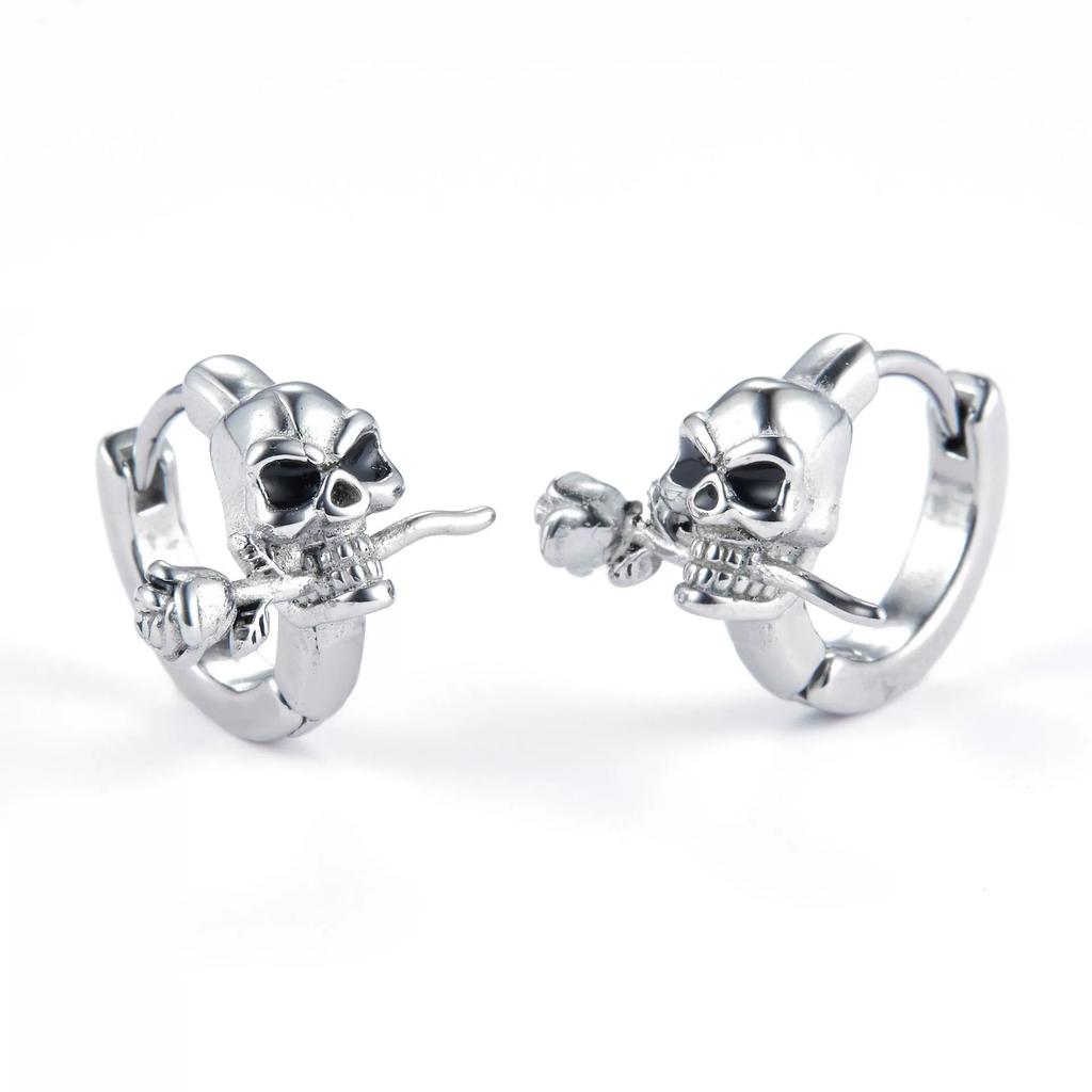 Серьги-гвоздики из стерлингового серебра 925 пробы с черепом, мужские винтажные черные серьги-гвоздики в стиле панк-скелет для мужчин, байкерские украшения, 1 шт.