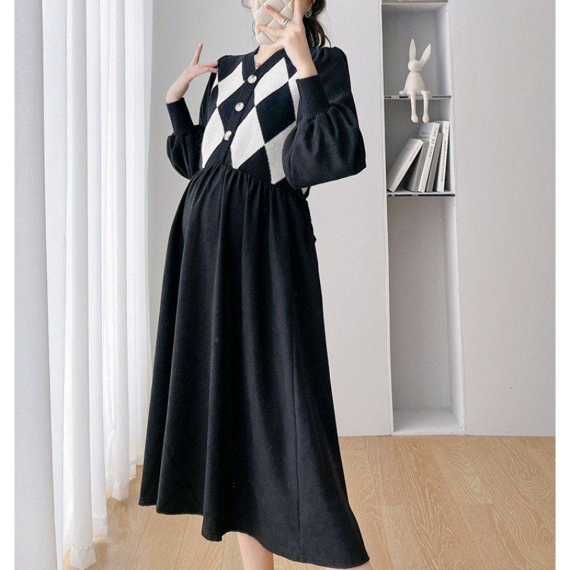 Одежда для беременных, модное тонкое платье большого размера с длинными рукавами, платье для беременных