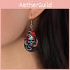 Flower Themed Halloween Skull Patterns Water Droplet Shaped Earrings Women