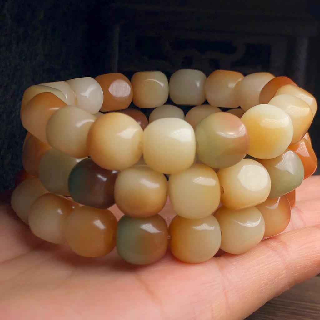 Peacock Green Carbonized Bodhi Root Hand-Carved Unisex Prayer Beads Bracelet