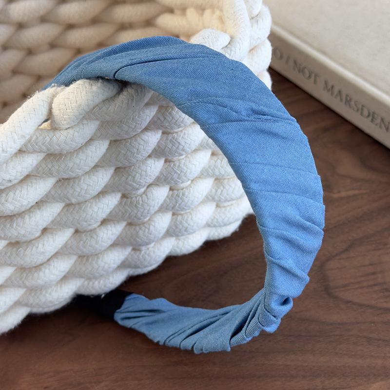 Винтажная женская голубоватая клетчатая повязка на голову Широкие джинсовые обручи для волос для женщин и девушек Повседневный головной убор