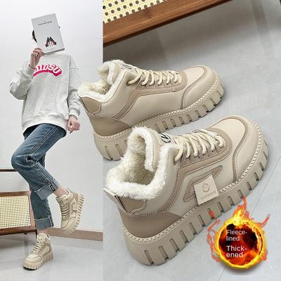 Женские зимние туфли на плоской подошве, теплые кроссовки, повседневная обувь на шнуровке, повседневная спортивная обувь большого размера для снегоступов