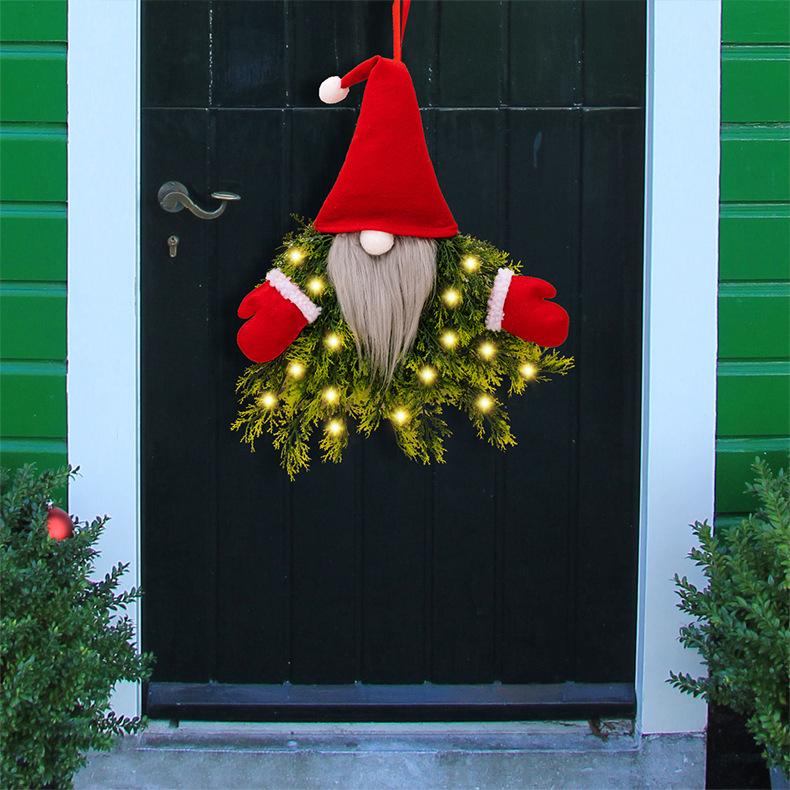 Light‑Up Faceless Gnome Christmas Wreath, Xmas Door Window Hanging Ornament