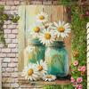 2D Flat, 1pc Vintage Floral Metal Tin Sign Wall Art - Rustic Mason Jars with Daisies Design, Distressed 8x12 Inch Home Decor for