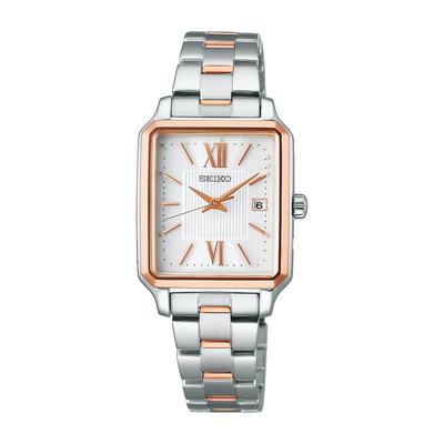 [Часы Seiko] Наручные часы Seiko Selection S Series женские солнечные радиоприемники прямоугольные SWFH140 женские серебристые + розовое золото