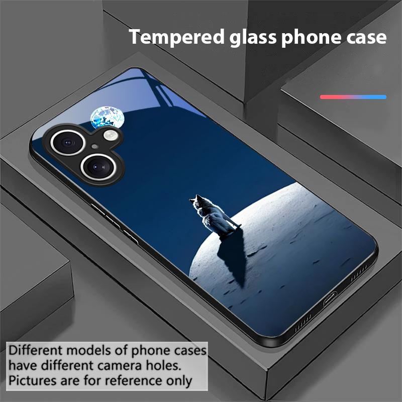 Луна и Волк Для Apple iPhone 16E 16 E 11 13 15 P ro 14 Pro Max 12 Mini 7 8 Plus XR XS Черный чехол для телефона из закаленного стекла
