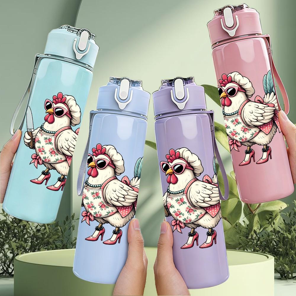 1PC Cowgirl Chicken Western Cartoon Print 750ml Color Plastic Sports Water Bottle Leakproof Flip Straw Lid Suitable for Sports Office Home Use