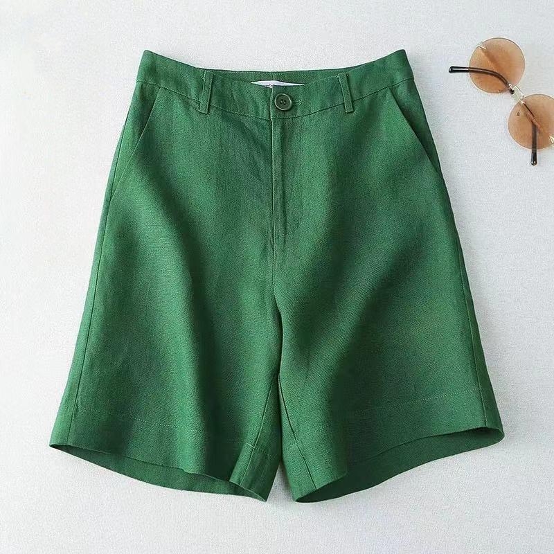 Summer New Cotton and Linen Casual Shorts for Women High Waist Plus Size Wide Leg Shorts Woman Fashion Simple Straight Office Lady Short Pants 24712