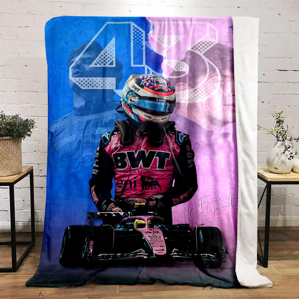 Throw Blanket - Franco Colapinto Alpine BWT 43 Pink Blue F1 Rookie Racing Poster Fans Decor for Travel Couch Use