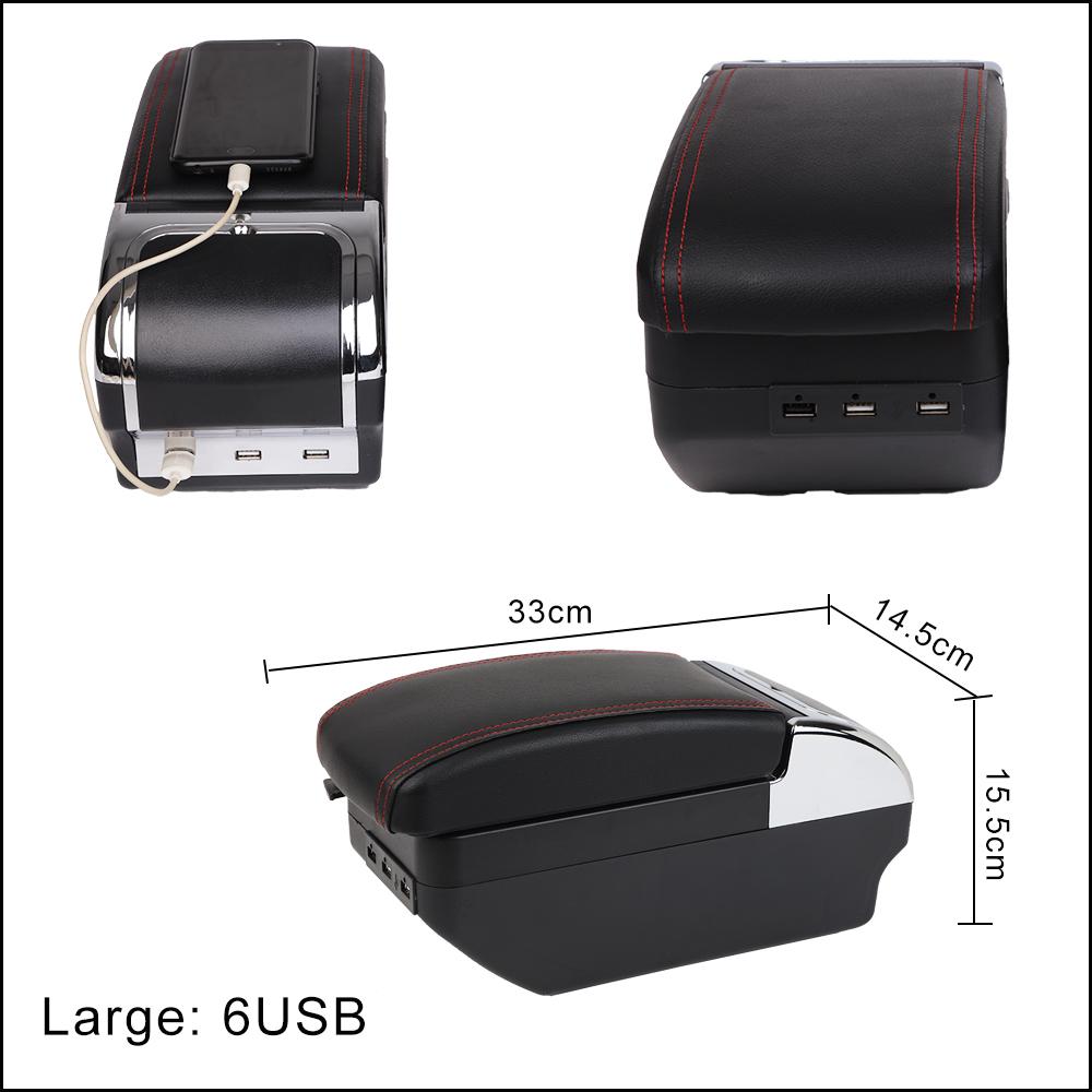 Автомобильный подлокотник, двухслойная передняя центральная консоль, черная кожа с USB-портами для зарядки для Ford Focus 2 Mk2