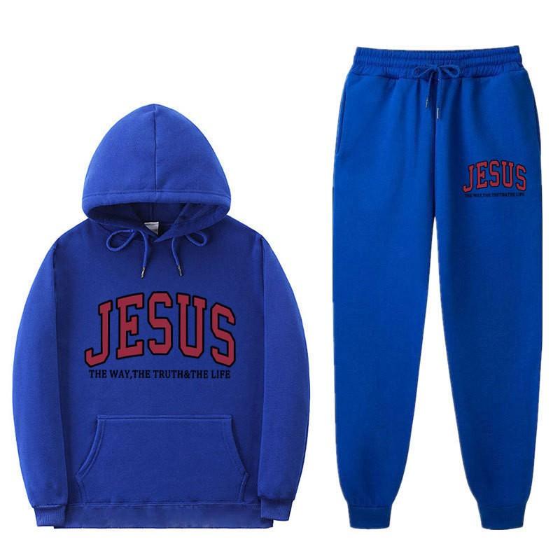 Men Women Casual Hooded Sweatshirt Set With Letter Print Long Sleeve Top Pants Sportwear